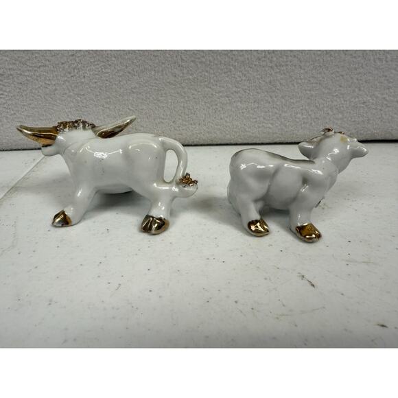 VTG 1950s‎ White & Gold Porcelain Bull Figurine Small Mid Century Accent Decor - Picture 4 of 5
